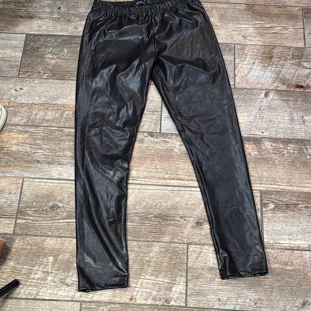 Girls Faux Leather Black Pants - Picture 1 of 4